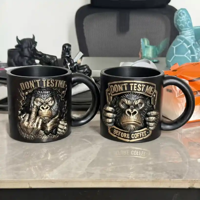 Funny 3D Gorilla Novelty Mug Dont Test Me Resin Cup Desk Decor